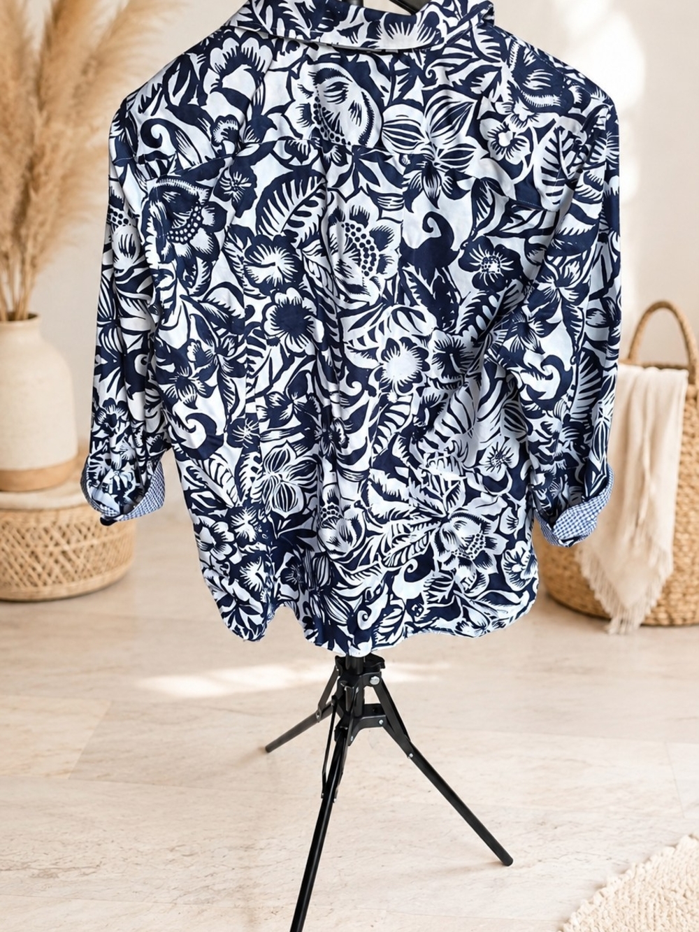Chaps Navy & White Floral Button-Up Shirt Jacket - Picture 6 of 6
